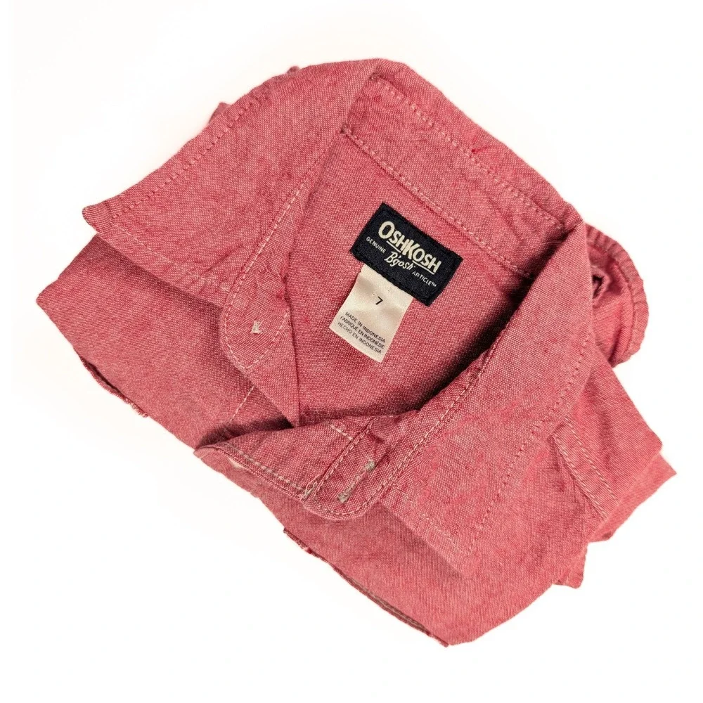 OshKosh B'Gosh Original Salmon Button Long‎ Sleeve Shirt Boy's Size 7